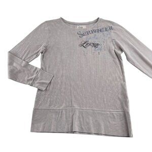 Sundance Womens Long Sleeve Lightweight Top Survive Love Print Gray XL Cotton Bl